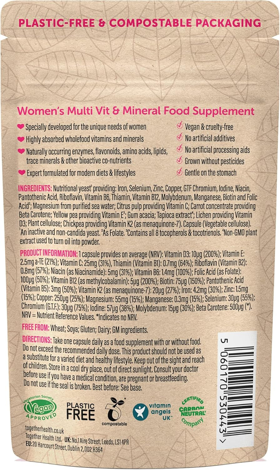 Women’S Multi Vitamin & Mineral – Together Health – Specially Formulated for Women – 22 Nature-Based Nutrients – Vegan Friendly – Made in the UK – Pack of 2-60 Vegecaps