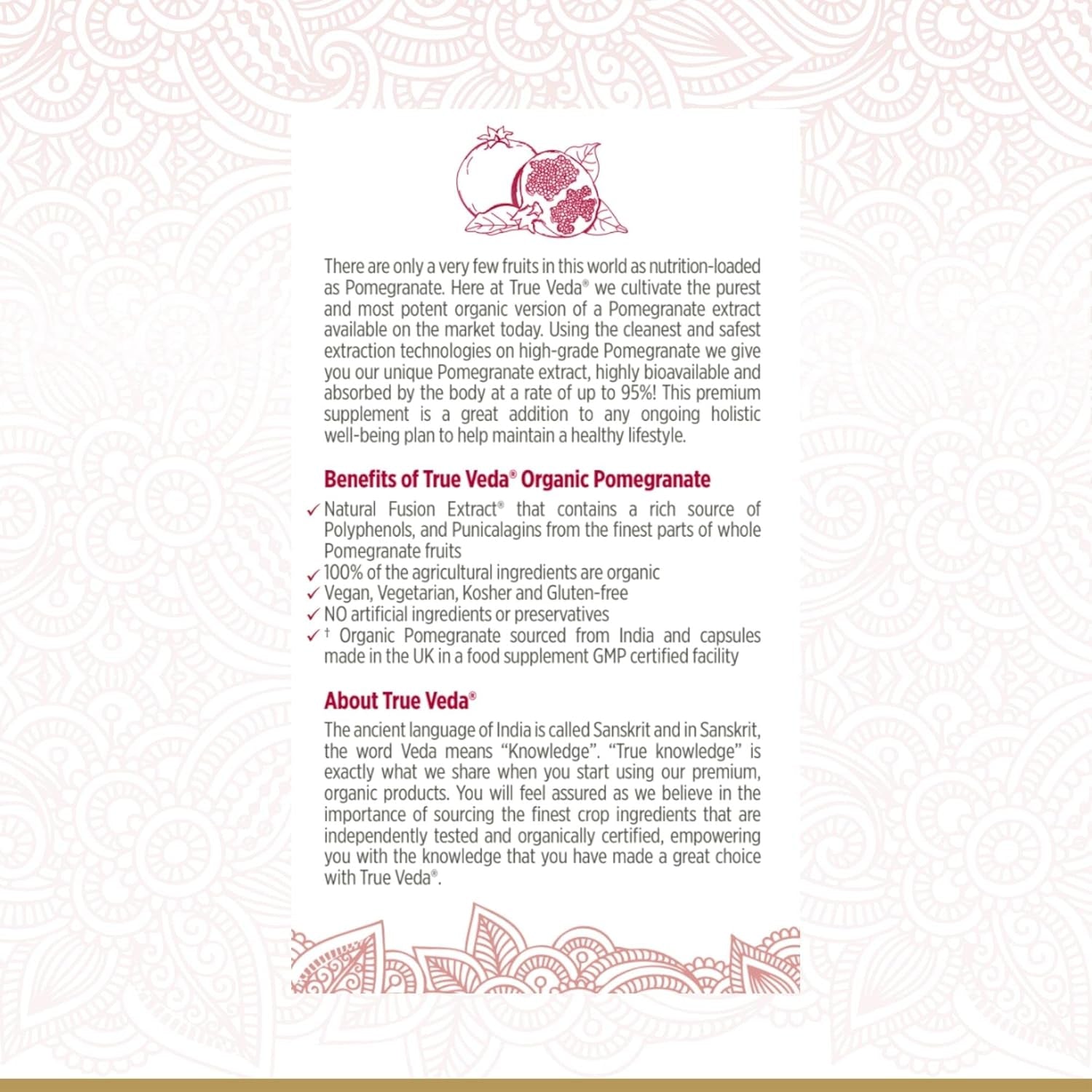 Organic Pomegranate Capsules - Pomegranate Supplements | Certified Organic by Soil Association | Vegetarian & Vegan Friendly | Ayurveda | 60 Easy Swallow Pomegranate Tablets | Manufactured in the UK