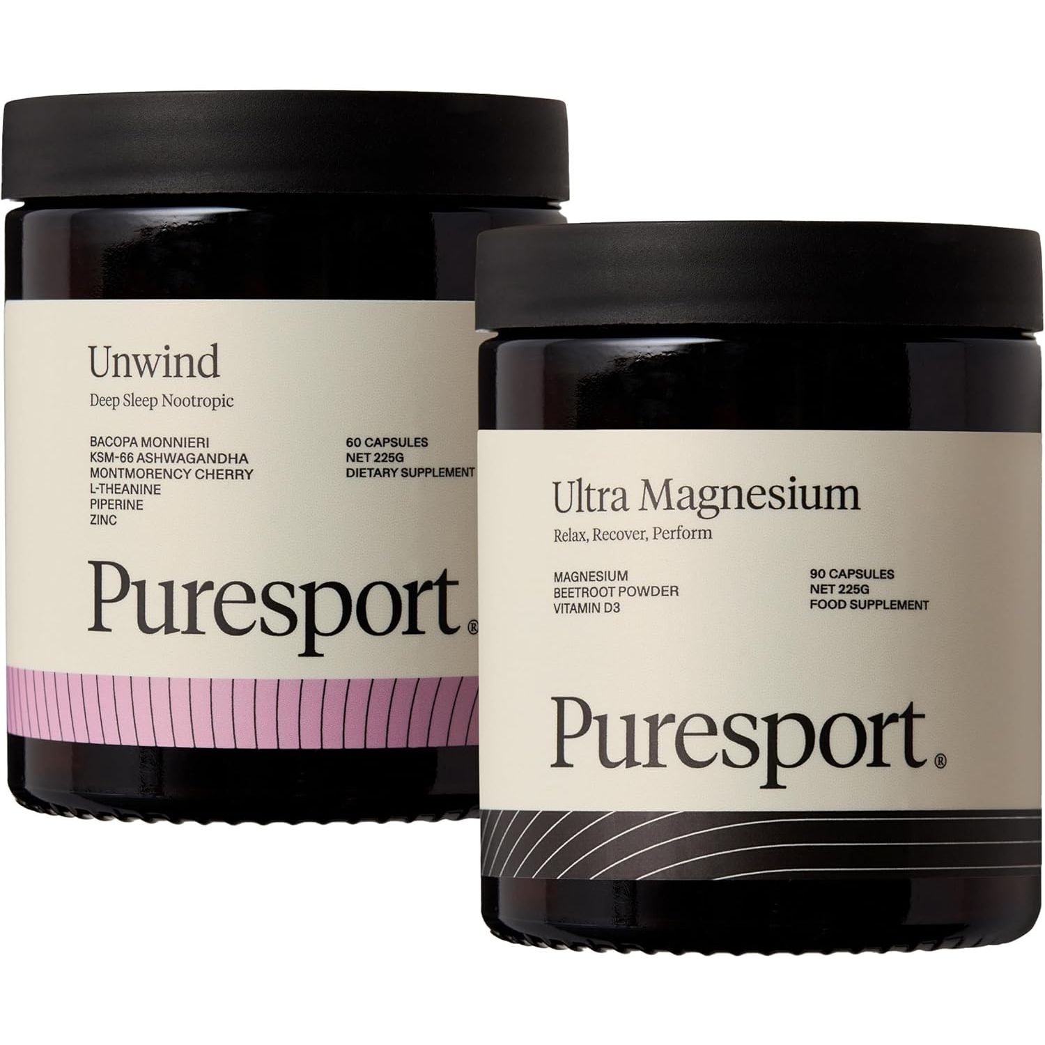 Puresport Ultimate Sleep Bundle | 1 X Ultra Magnesium (90 Capsules) & 1 X Unwind Nootropic (60 Capsules) | Improved Sleep Quality | Reduced Stress | Optimised Cognitive Performance | Supports Recovery