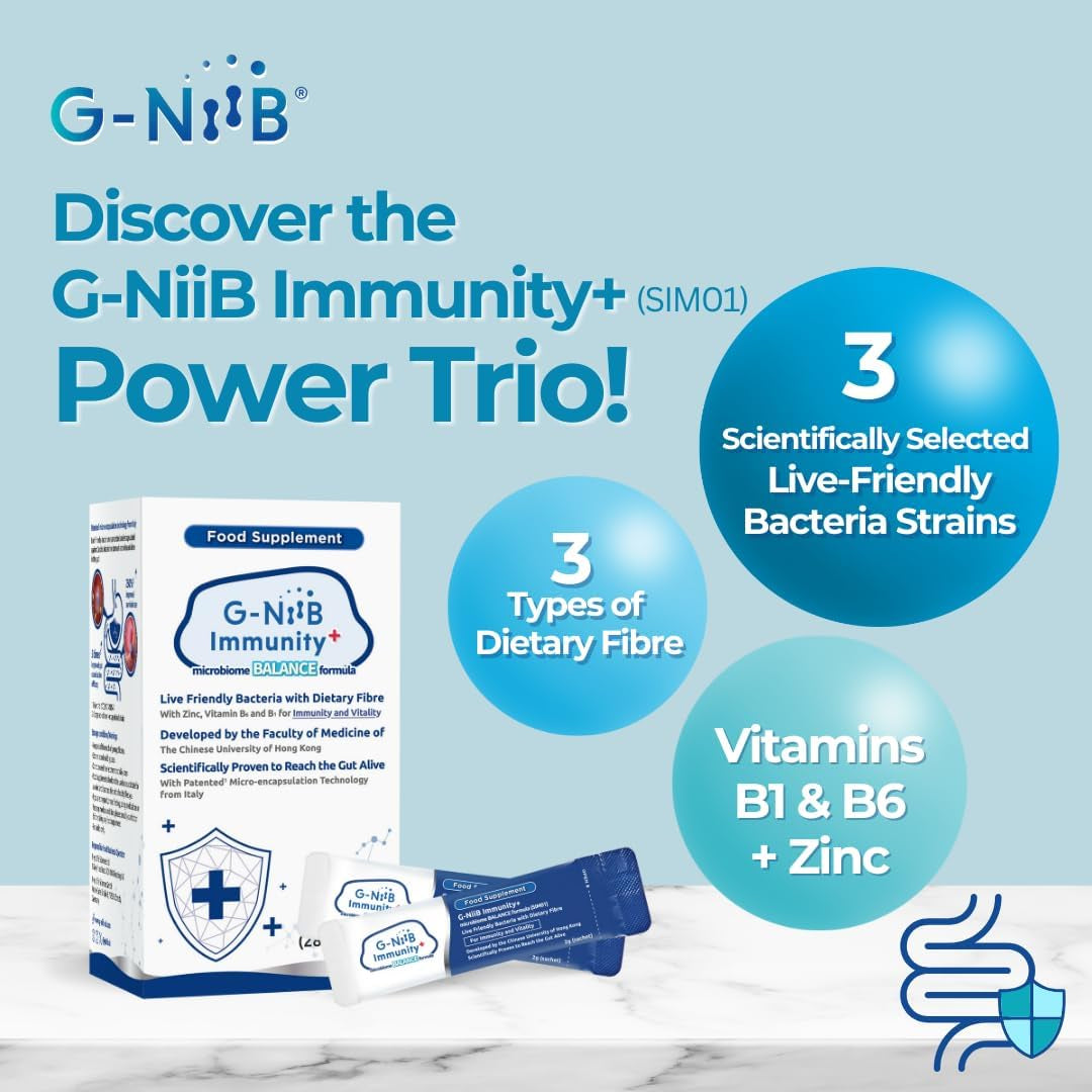 G-Niib Immunity+ (SIM01) – Probiotics with Prebiotics, Zinc & B Vitamins – Developed by Medical School – Clinically Studied Probiotic Strains – Supports Immunity, Energy & Gut Health – 28-Day Use