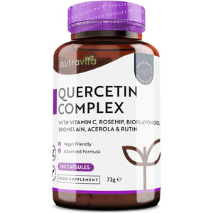 Quercetin 500Mg with Bromelain & Vitamin C - 120 Vegan Capsules – for Immune Support - Blended with Rosehip, Bioflavonoids, Acerola and Rutin – Made in the UK by Nutravita