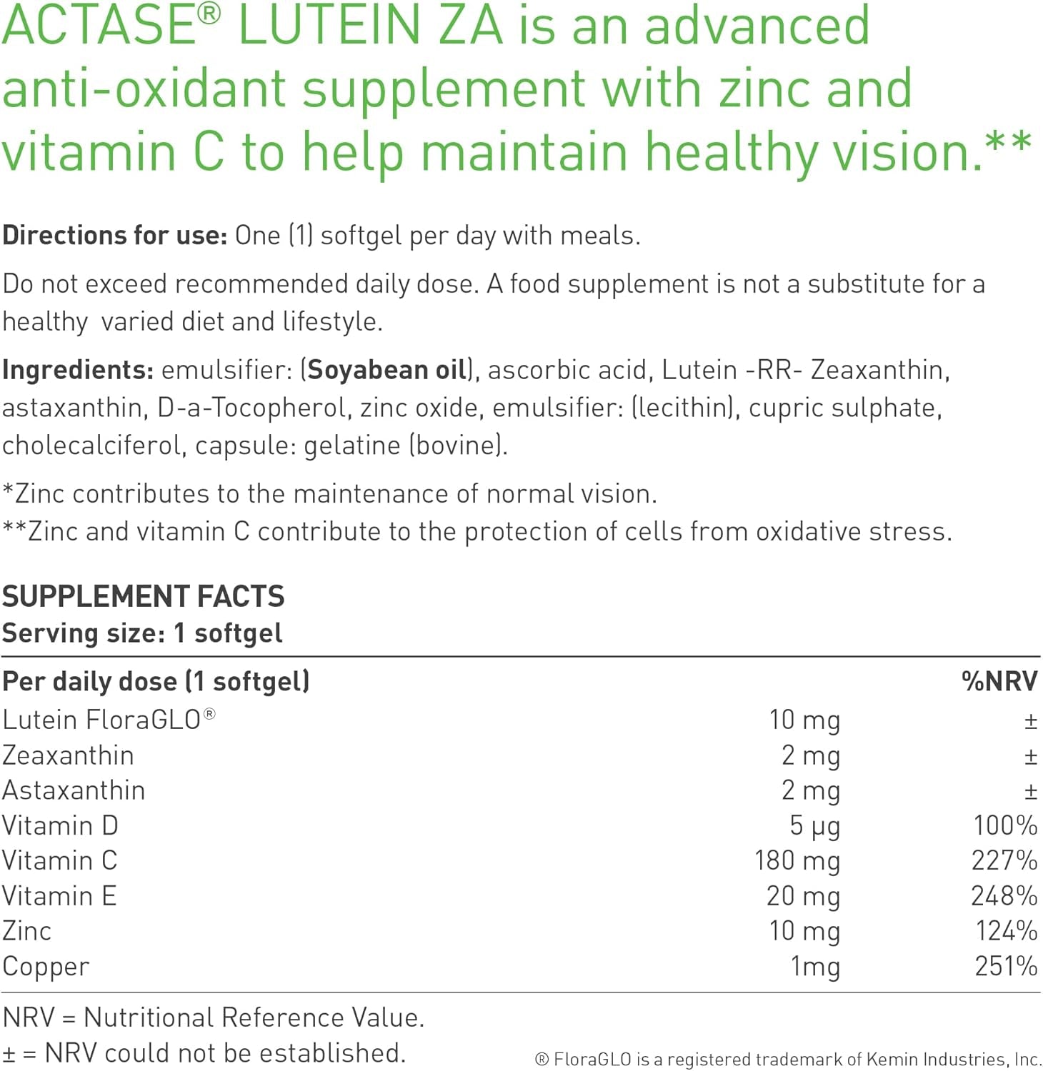 Actase ZA - Double Pack - Scientifically Formulated Lutein and Zeaxanthin Eye Care Supplement with Added Vitamins to Maintain Healthy Vision - 2X30 Softgels