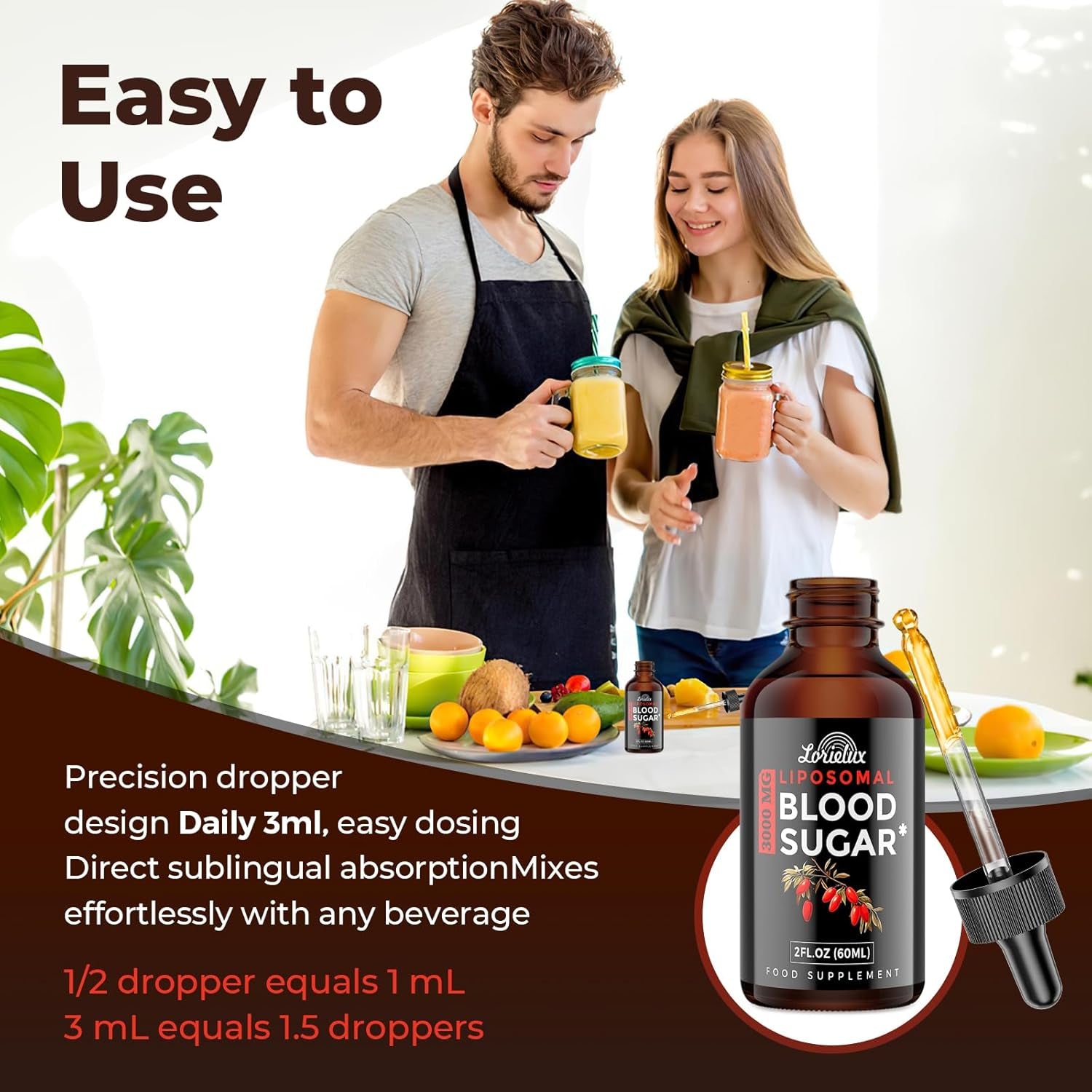 Liposomal Blood Sugar Support Drops - 3000 Mg Advanced Formula for Glucose Support & Metabolic Health - Prebiotic Fibre for Digestive Health – Vegan, Non-Gmo – 60 Ml Liquid Supplement