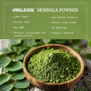 Naturalebio Organic Moringa Powder - Premium Quality - 200G. Bio, Natural and Pure. Leaves Picked from the Moringa Oleifera Plant for Tiredness, Immune System, Muscle Function, Fatigue