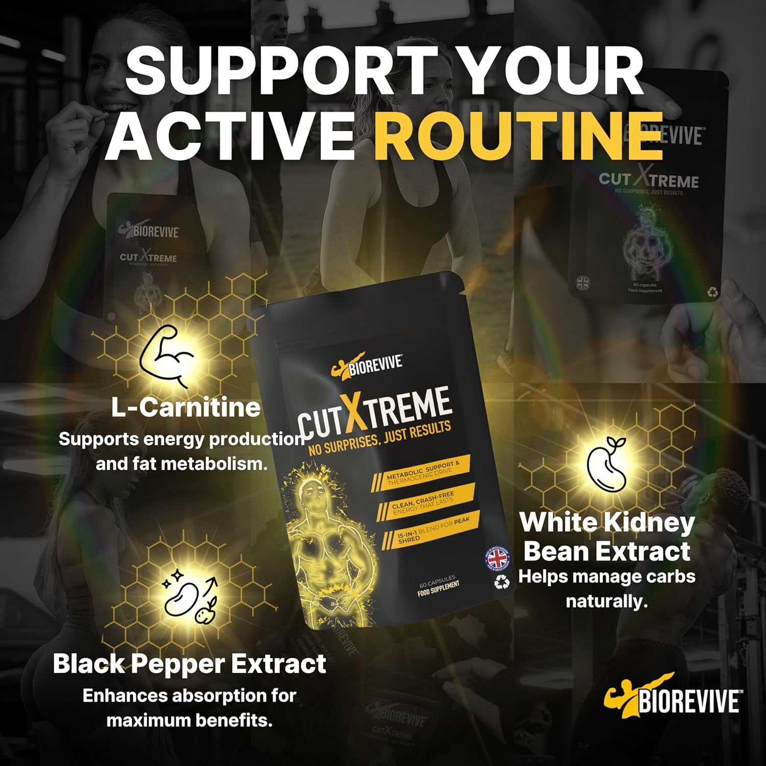 Biorevive Cut Xtreme Thermogenic Fat Burner – New Formula Vegan 780Mg Capsules with L-Carnitine, Green Tea, B Vitamins & Caffeine for Energy, Focus & Metabolism Support, Pre-Workout Supplement