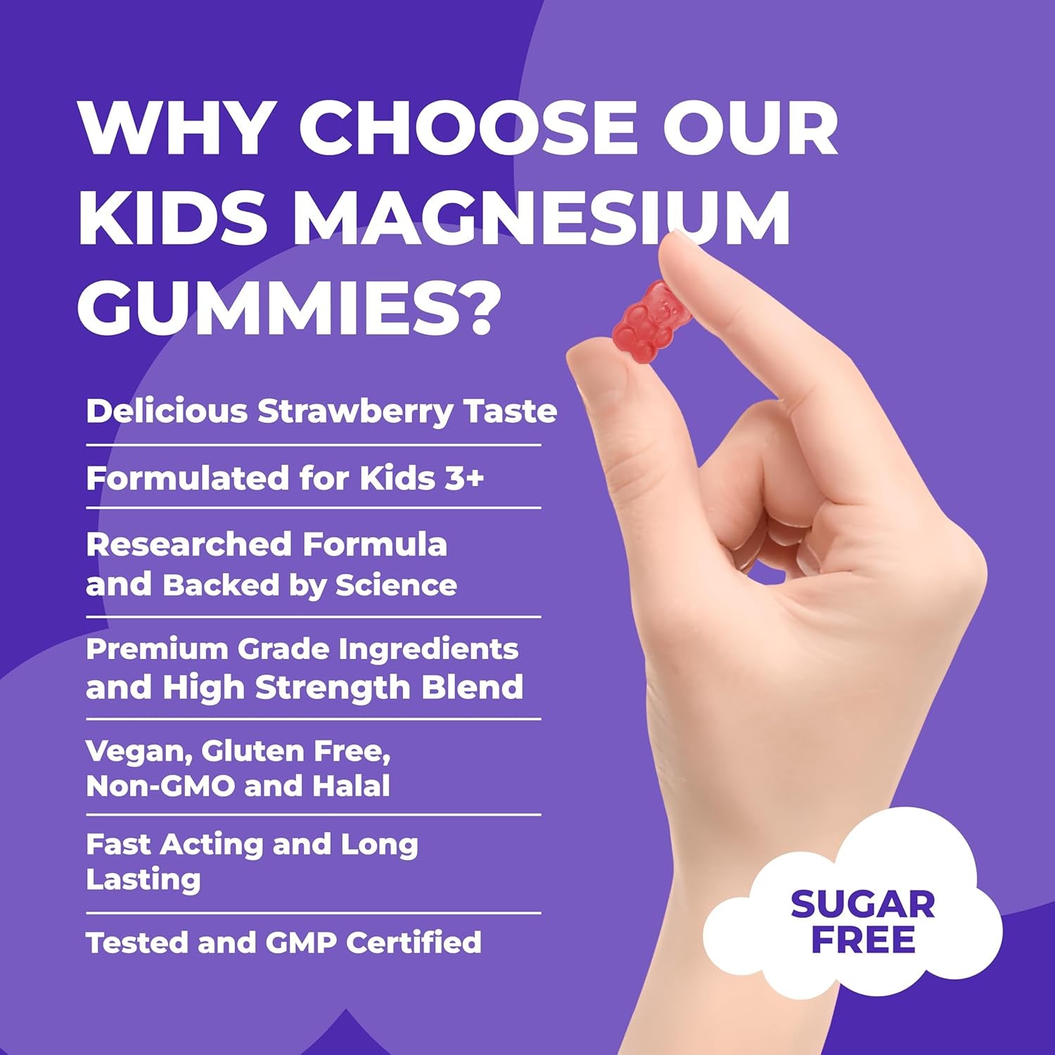Kids Magnesium Gummies – Chewable, Sugar-Free & Vegan | 1029Mg Magnesium Citrate, Providing 113Mg Magnesiums to Support Calm Mind & Strong Bones for Kids 3+ | 1 Month Supply | Strawberry Flavour