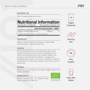 Organic Marshmallow Root 1400Mg - 90 Vegan Capsules - Potent Althea Officinalis Supplement - 45 Day Supply - Resealable and Recyclable Pouch - by Alpha01