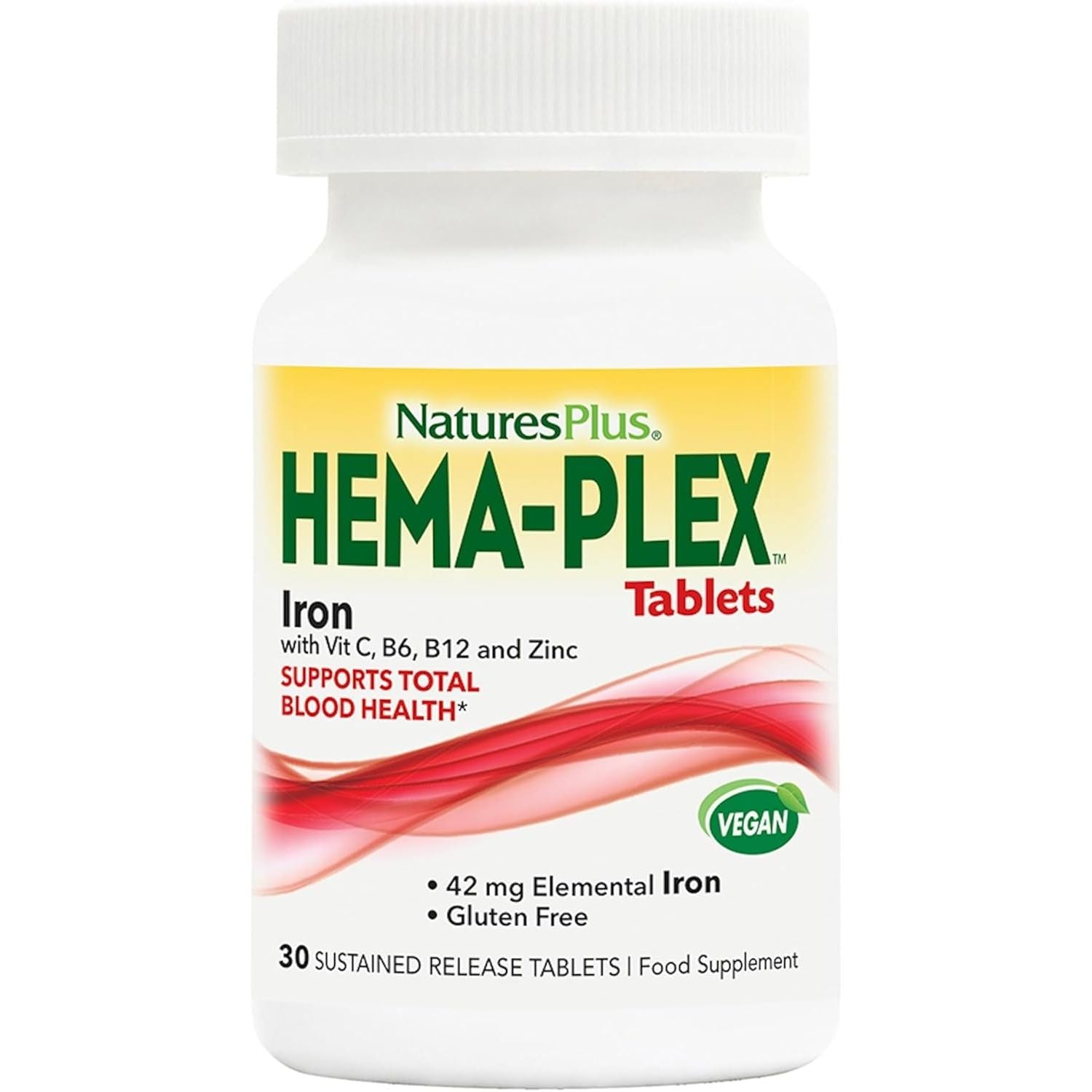 Naturesplus Hema Plex - Gentle Iron Supplement with Vitamin C, Methyl B12, Folate - Blood Health, Immune Support, Energy - Vegan, Gluten Free - 30 Tablets