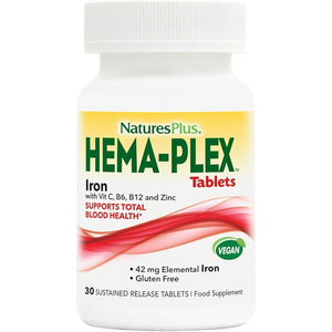 Naturesplus Hema Plex - Gentle Iron Supplement with Vitamin C, Methyl B12, Folate - Blood Health, Immune Support, Energy - Vegan, Gluten Free - 30 Tablets
