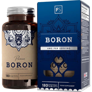 FS Boron Supplements | 180 Boron Tablets - High Strength Vegan 6Mg BOR per Serving | 3 Months Supply | Non-Gmo, Gluten & Allergen Free | Manufactured in the UK