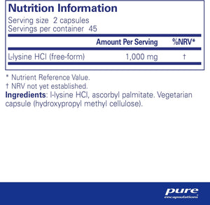 Pure Encapsulations L-Lysine 500Mg - Hypoallergenic Essential Amino Acid Supplement - 90 Vegetarian Capsules