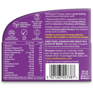 Wellwoman Energy Lime - 10 Dissolving Multivitamins Effervescent Tablets for Woman, Natural Lime Flavour