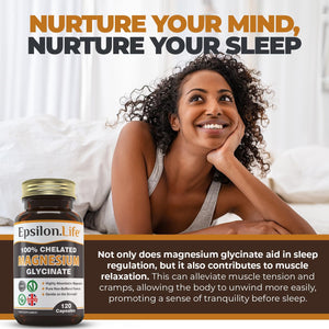 Epsilon Magnesium Glycinate Supplements - Chelated Mg Bisglycinate Supplement - 120 Easy to Take Vegan Capsules - 500Mg Unbuffered Magnesium-Glycinate per Capsule - Uk-Made