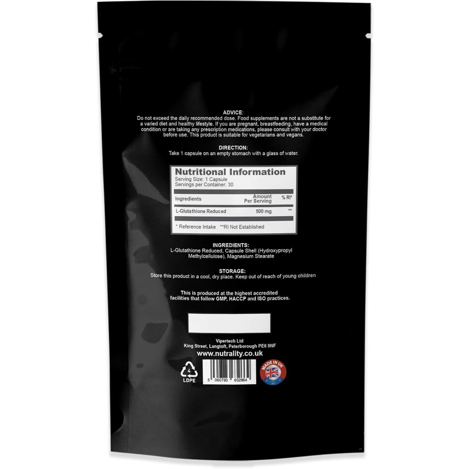 Nutrality Glutathione Supplement 500Mg | Premium Glutathione for Skin Health, Enhanced Immunity, Defence & Detox | Energy & Vitality Boost | Superior Absorption & Effectiveness | 30 Capsules