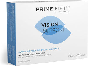 Prime Fifty Vision Support Eye Vitamins – Lutein & Zeaxanthin Supplement with Vitamin A, Zinc & Omega 3 DHA – Eye Care Lutein Supplement to Support Vision for over 50S