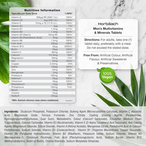 Multivitamin Tablets for Men | 180 Count | 28 Essential Nutrients | with Zinc, Magnesium, Vitamin D3, B12 and More! | Vegan Supplement | by Horbaach