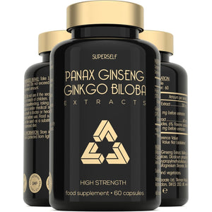 Panax Ginseng Capsules High Strength - 6000Mg Korean Red Ginseng & Ginkgo Biloba for Natural Energy & Focus - Vegan & UK Made - 60 Tablets One-A-Day - Premium Ginseng Root Supplements for Men & Women