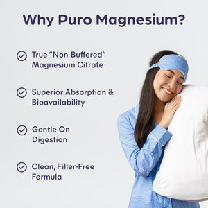 Purolabs Magnesium Citrate - High Strength Non-Buffered Magnesium - Superior Absorption for Sleep, Energy & Muscle Function - Vegan - Clean Formula - 90 Capsules