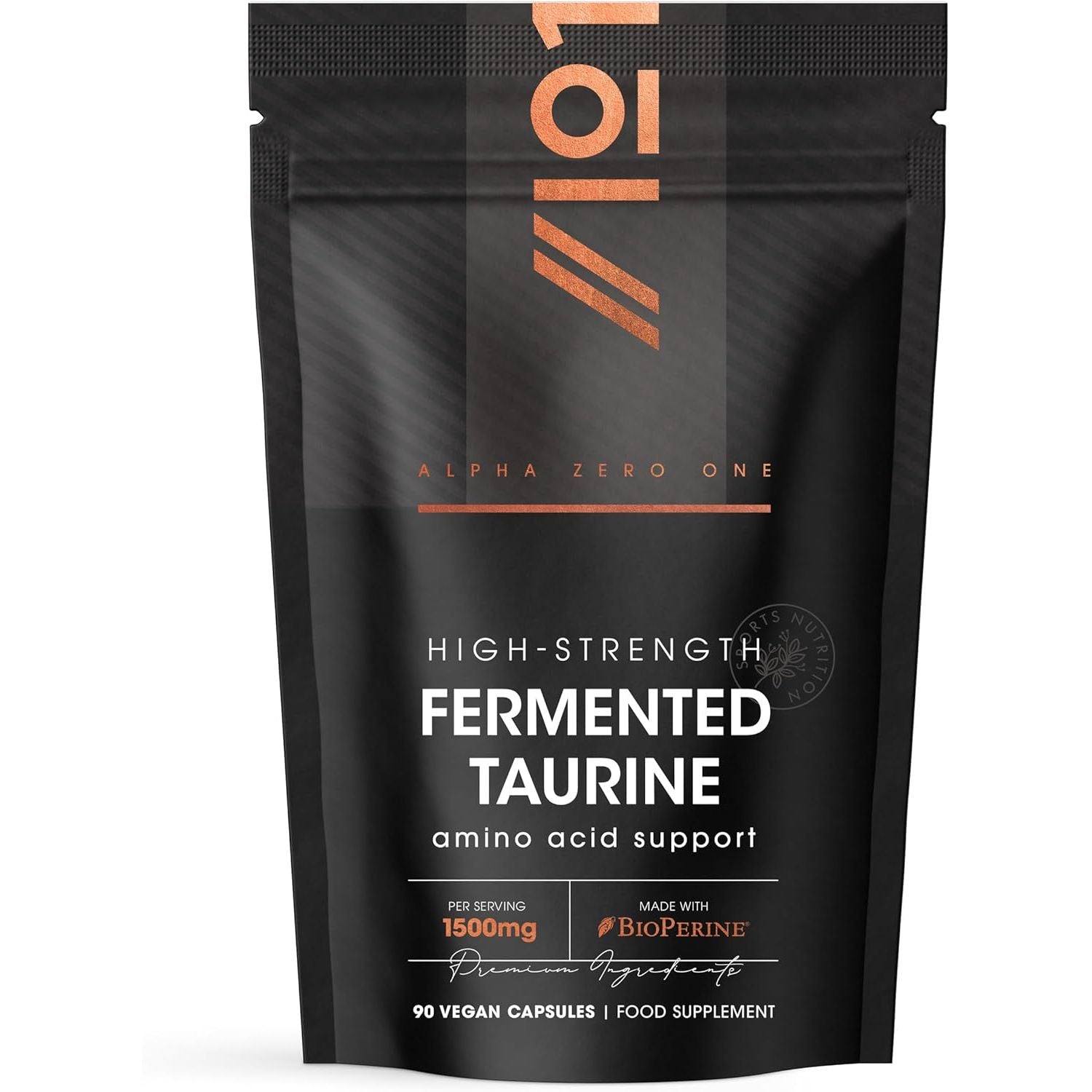 L-Taurine 1500Mg with Bioperine® - 90 Vegan Capsules - Potent Amino Acid Supplement - 45 Day Supply - by Alpha01