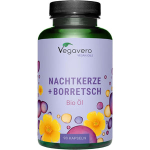 Vegavero Organic Evening Primrose Oil | with Organic Borage Seed Oil | Cold-Pressed | 90 Capsules | NO Additives, Lab-Tested | Rich in Linoleic Acid, Omega 3 & GLA | Vegan