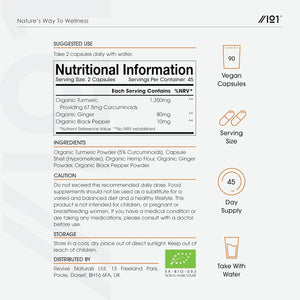 Organic Turmeric 1440Mg with Ginger & Black Pepper - High Strength Curcuminoids - 90 Vegan Capsules - Resealable and Recyclable Pouch - by Alpha01