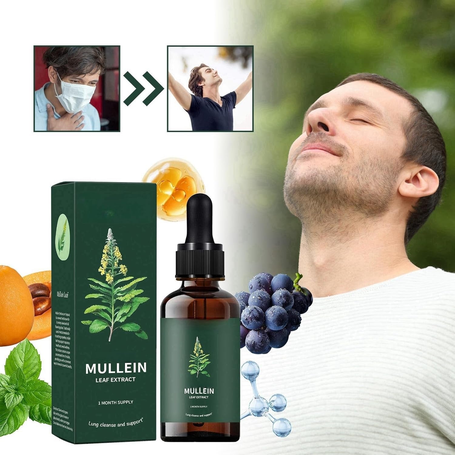 Mullein Leaf Liquid Drops,Mullein Leaf Extract for Lungs,Mullein Drops,Lung Cleanse for Lung Health,Lung Support for Fast Absorption