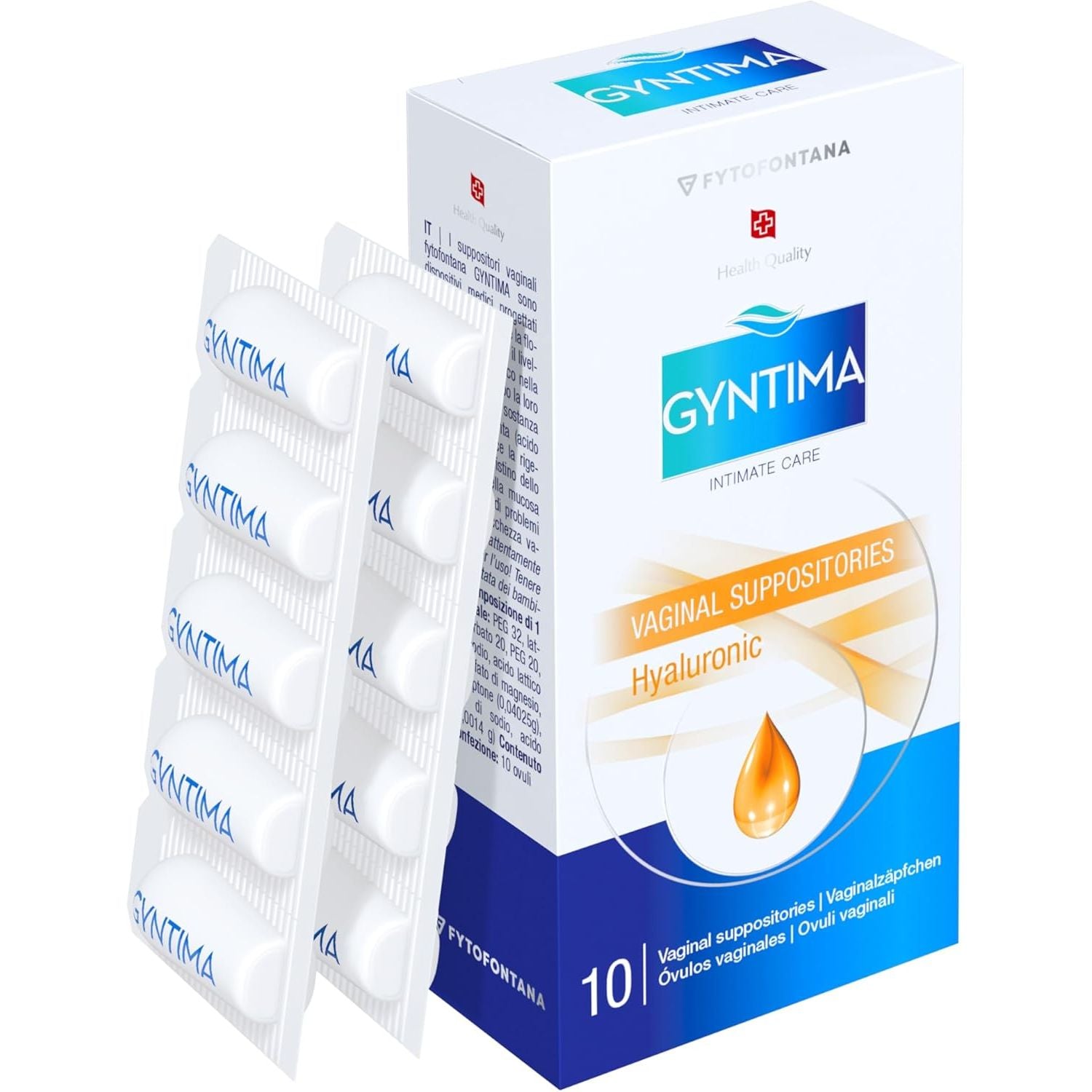 Gyntima Hyaluronic Vaginal Suppositories (10 Suppositories, Pack of 1) – Hormone-Free Relief for Vaginal Dryness, Atrophy, and Intimate Discomfort