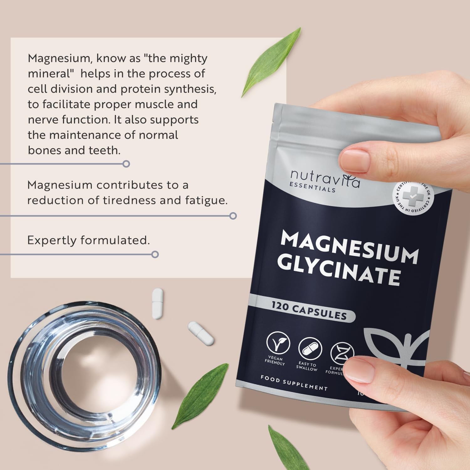 Magnesium Glycinate Supplements 1000Mg – 2 X 500Mg Magnesium Bisglycinate Caps per Serving - 120 High Strength Capsules Providing 200Mg Elemental Magnesium - Magnesium Tablets Alternative - Nutravita
