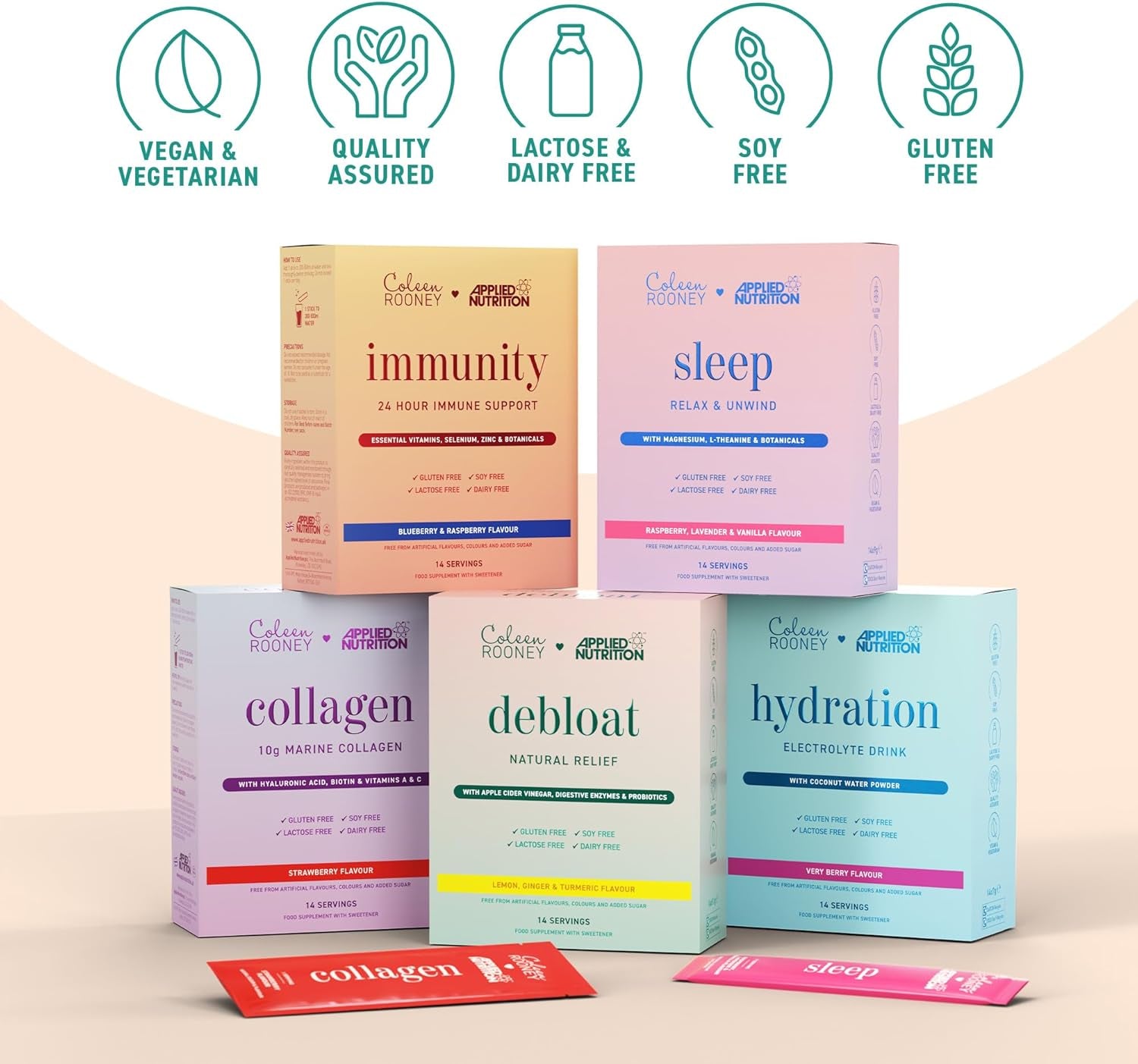Applied Nutrition - Coleen Rooney - Debloat Powder - Apple Cider Vinegar & Enzymes, Best Digestive Health, Best Vegan Gut Support - Natural Bloating Relief (14 X 9.1G) (Pineapple, Mint & Prickly Pear)