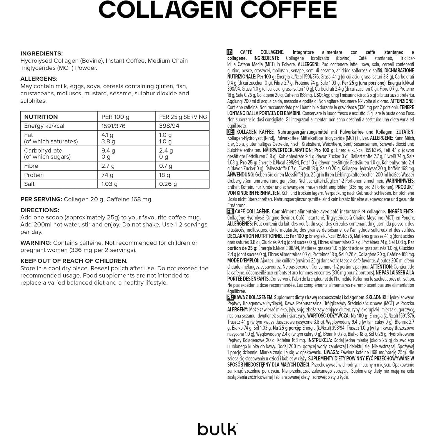 Bulk Collagen Coffee, High Protein, Black, Packaging May Vary, 500 G