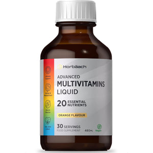 Multivitamin Liquid for Adults | 480Ml (30 Servings) | Orange Flavour | 20 Essential Nutrients for Overall Wellness | Vegan Food Supplement | by Horbaach