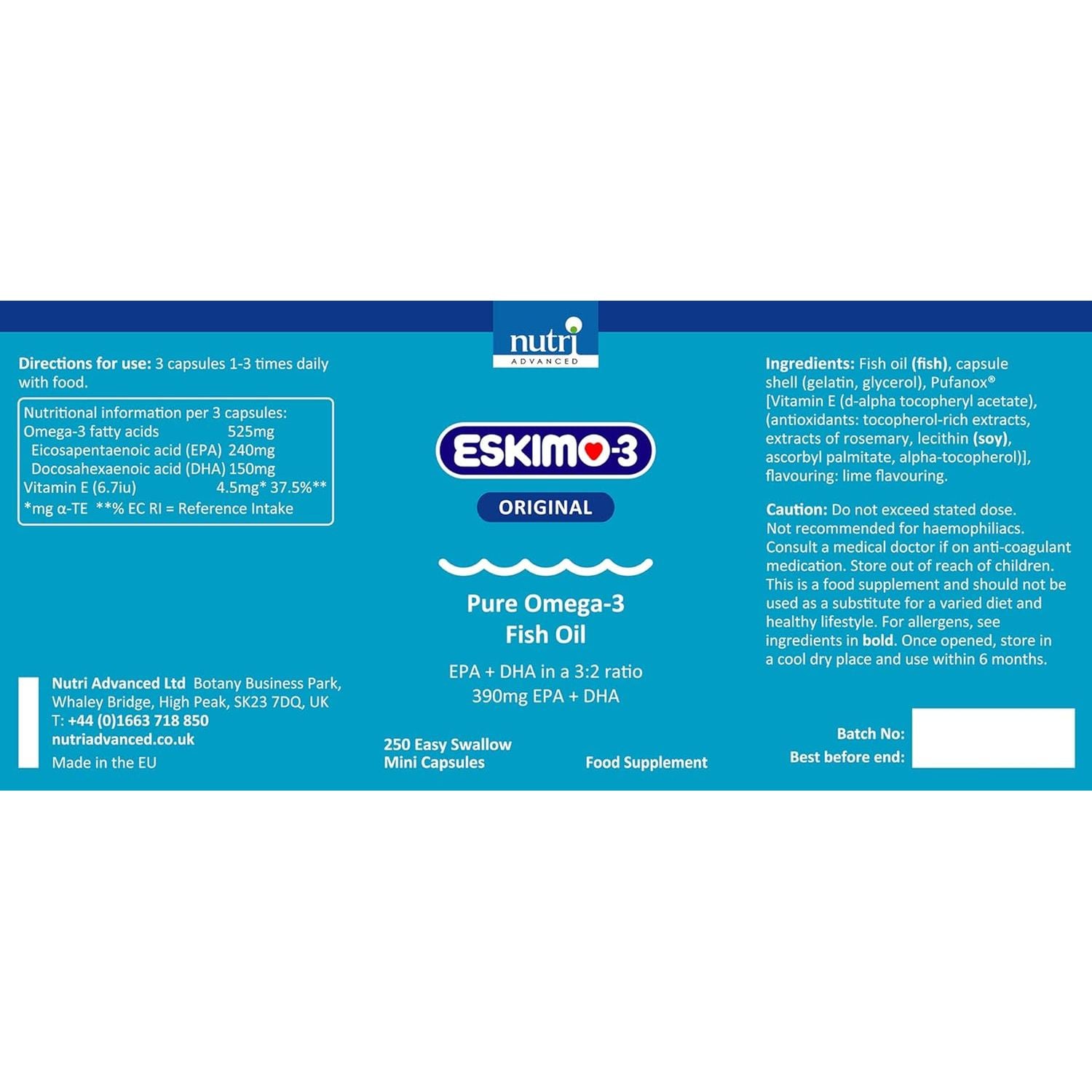 Eskimo-3 Fish Oil by Metagenics - Source of Omega-3 and Essential Fatty Acids EPA & DHA - 250 Mini Capsules