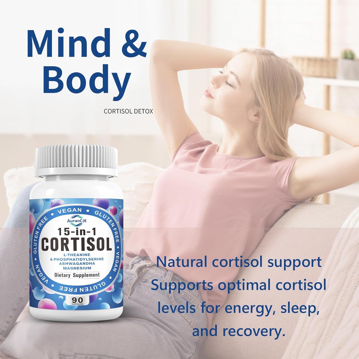 Cortisol Detox Supplement Men Women - Reduce Lower Cortisol High Cortisol Reducer Blocker Control - Supports Stress Mood Rest Adrenal Calm Relax with Ashwagandha L-Theanine Magnesium