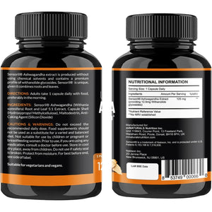 Ashwagandha Sensoril Capsules from Root & Leaf Powder | KSM-66 Alternative | 120 Capsules Made in UK by Minaturals
