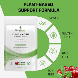 Bodygenix D-Mannose 1000Mg Capsules High Strength UTI Treatment Immune System Support Vegan Food Supplement - 60 Capsules 2 Month Supply