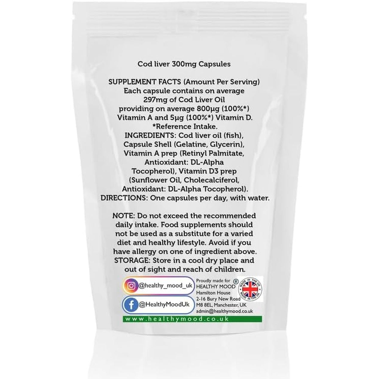 Cod Liver Oil 300Mg High Strength Cod Capsules: Vitamin A, D3, Omega 3 EPA DHA Fish Oil - Uk-Made Health Supplements