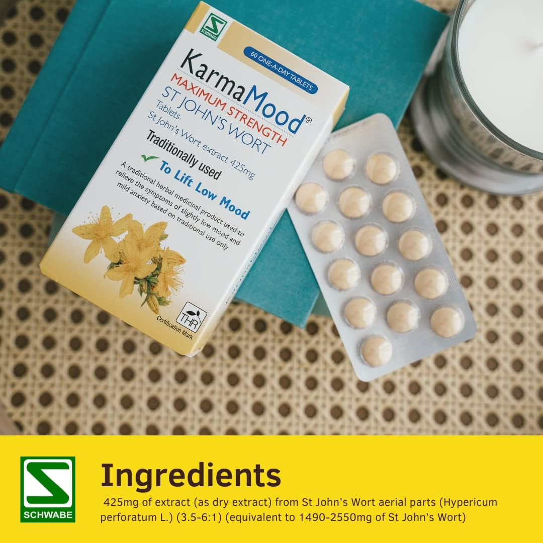 Schwabe Karmamood Maximum Strength - St John'S Wort Extract 425Mg - Traditional Herbal Medicinal Product - 60 Tablets