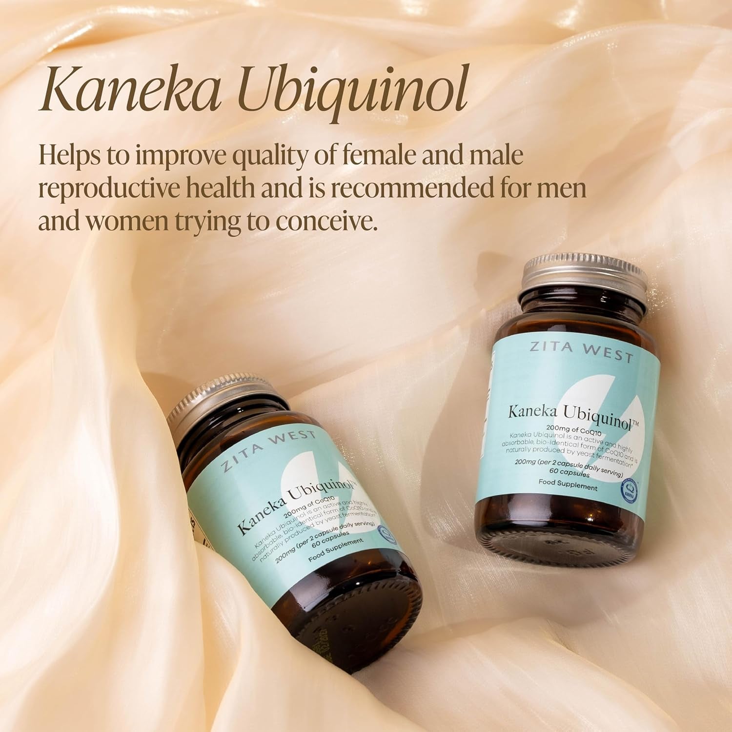 Zita West Kaneka Ubiquinol 200Mg (From 2 Capsules) - Premium Coq10 Supplement for Fertility, Energy & Overall Health - 60 Capsules (1 Month Supply)