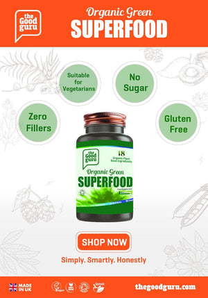 The Good Guru Organic Green Superfood Supplement Capsules - 90 Capsules with 18 Nutritious Ingredients