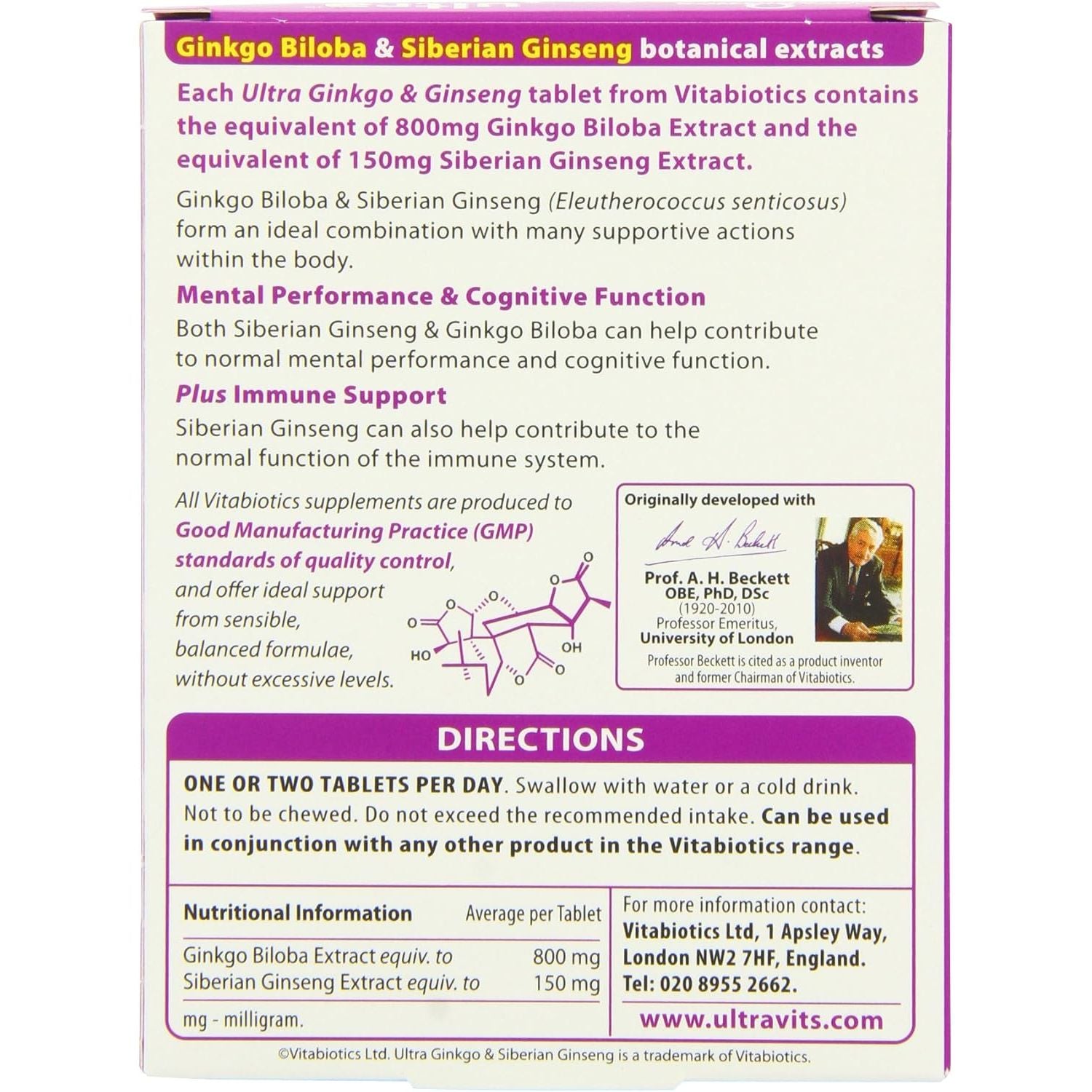 Vitabiotics Ultra Ginkgo and Ginseng Tablets - 60 Tablets