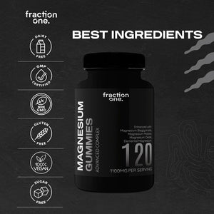 Fraction One Magnesium Gummies - 120 Gummies - 60 Servings - 1100 Mg per Serving - Magnesium Citrate 1400Mg - Glycinate 250Mg - Malate 200Mg - Oxide 150Mg - Elemental Mg