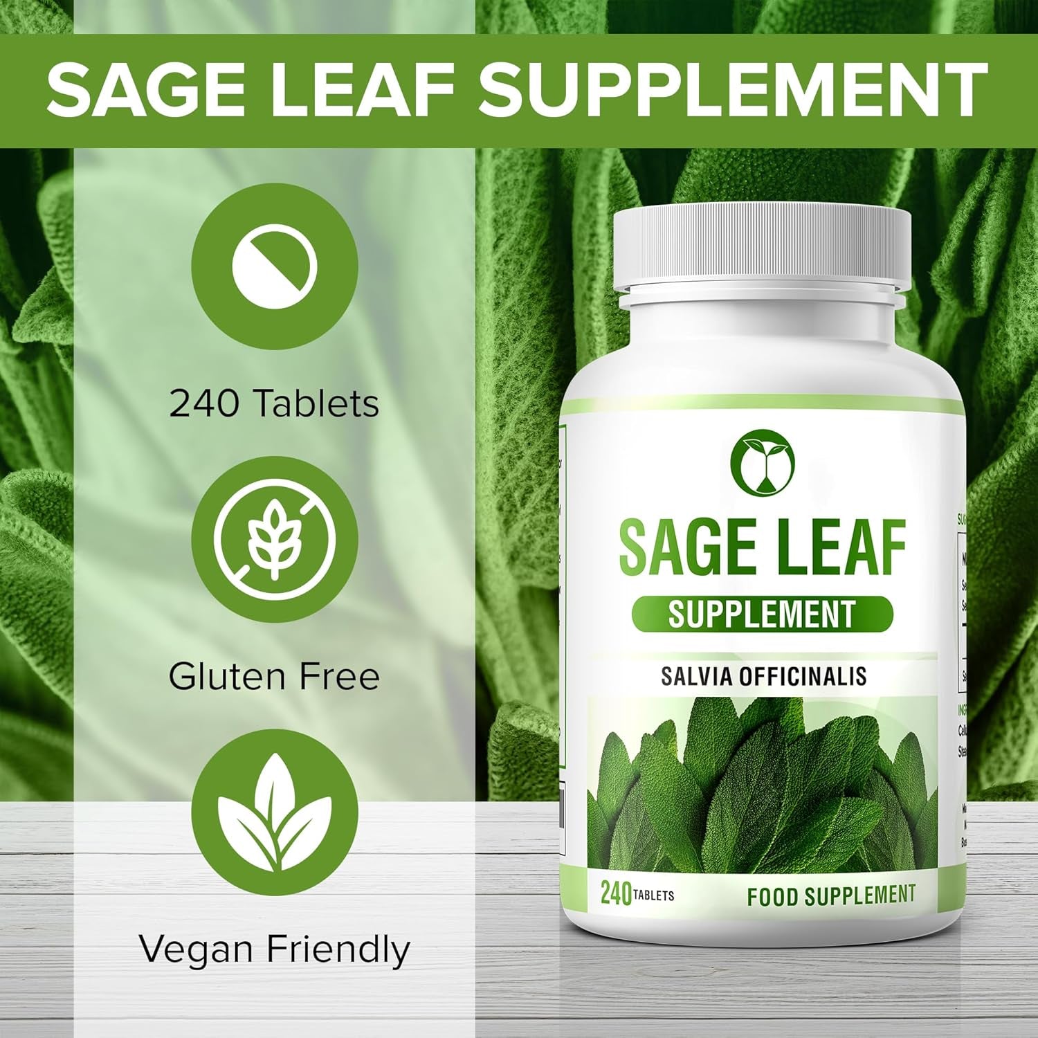 Sage Leaf Supplement | 240 Tablets | Salvia Officinalis Extract | Made in the UK | Vegan Friendly & Gluten Free (240)