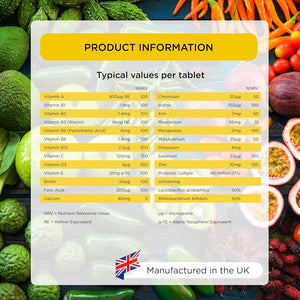 Healthspan Multivitamin with Live Cultures (90 Tablets) | Supports Immune Health | Maintain Energy Levels | Multivitamin & Live Bacteria Cultures | Added Vitamins C & D3 | Vegan