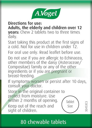 A.Vogel Echinaforce Chewable Cold & Flu Tablets | Relieve Cold & Flu Symptoms | Extracts of Fresh Echinacea | 80 Tablets