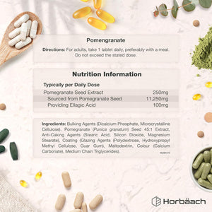 Pomegranate Extract 11,250Mg | 120 Tablets (4 Month Supply) | High Strength Vegan Supplement with 100Mg of Ellagic Acid | 45:1 Extract Formula | by Horbaach