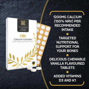 Healthspan Elite Calcium Complex 1,200Mg | 120 Tablets | All Blacks Official Partner | Added Vitamin D3 and Vitamin K1 | Bone Health | Vanilla Chewable Tablets | Informed Sport Accredited | Vegetarian