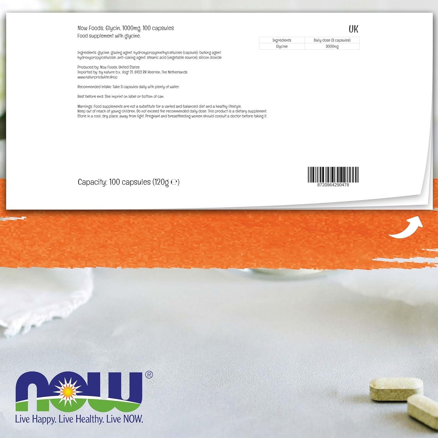 Now Foods, Glycine, 1000Mg, 100 Vegan Capsules, Amino Acid, Gluten Free, Vegetarian, Soy Free, Non GMO