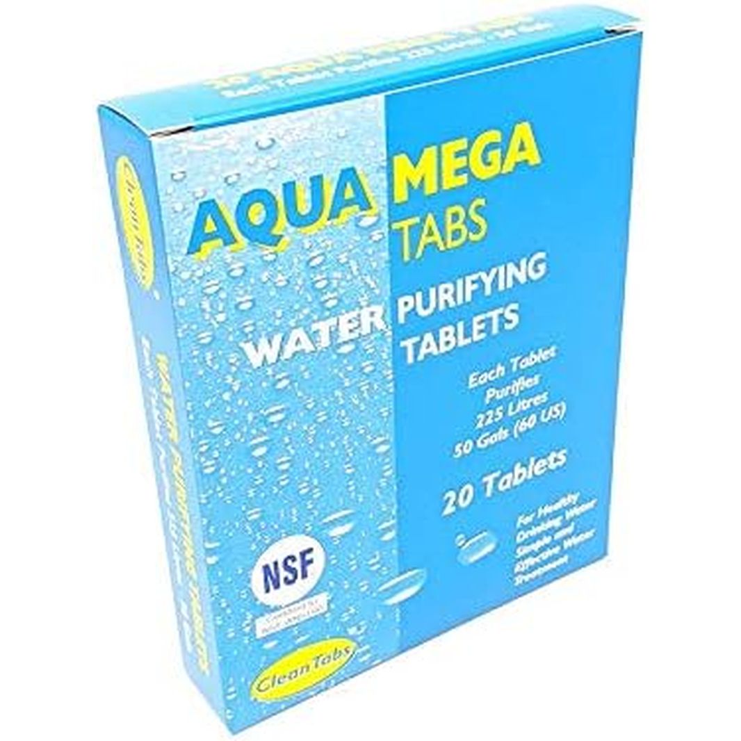 Clean Tabs 040781 Aqua Mega Water Purifying Tablet, Blue, Pack of 20