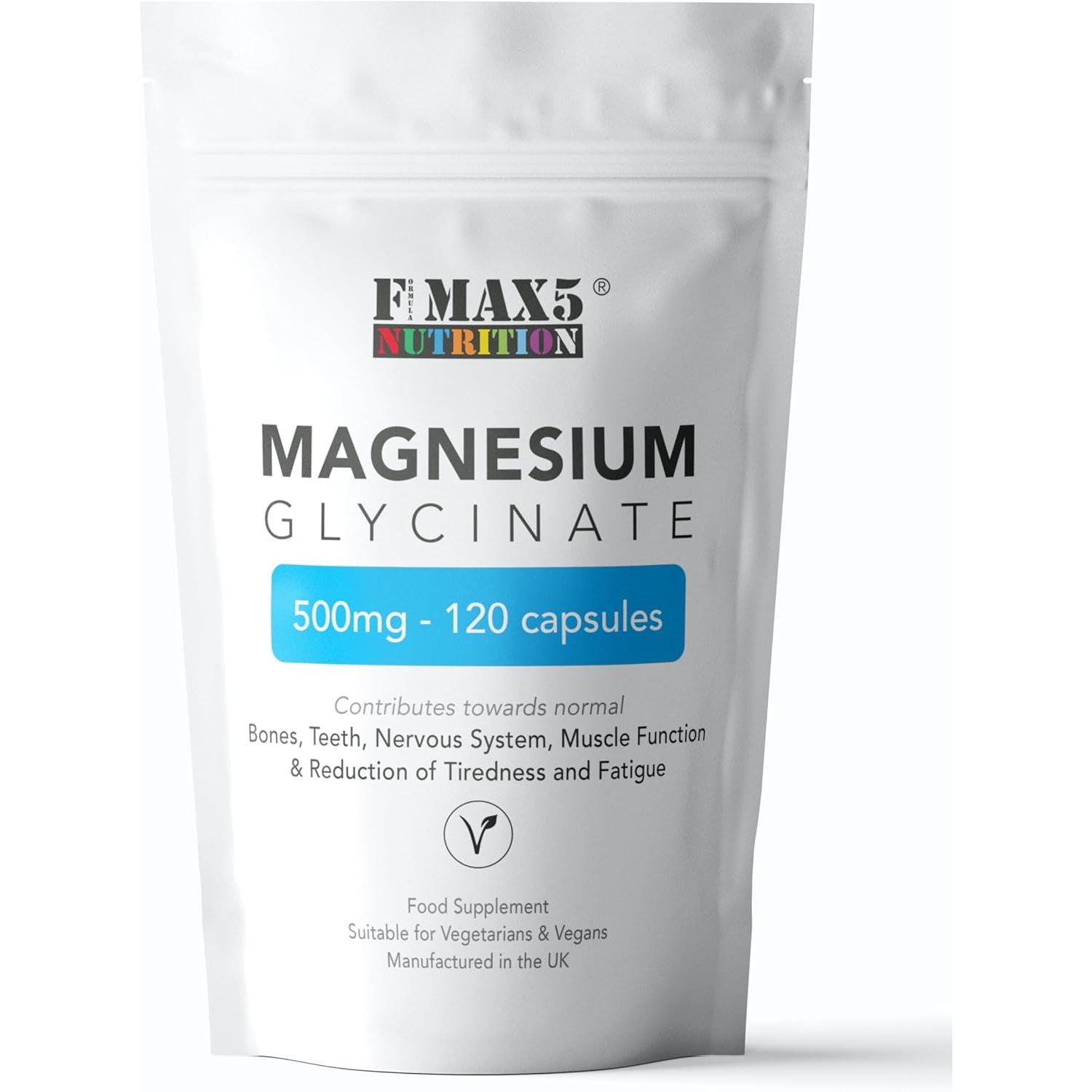 Magnesium Glycinate 500Mg Supplements as Bisglycinate, 120 Vegan Capsules, High Absorption / Bioavailability - 100Mg Elemental, UK Made