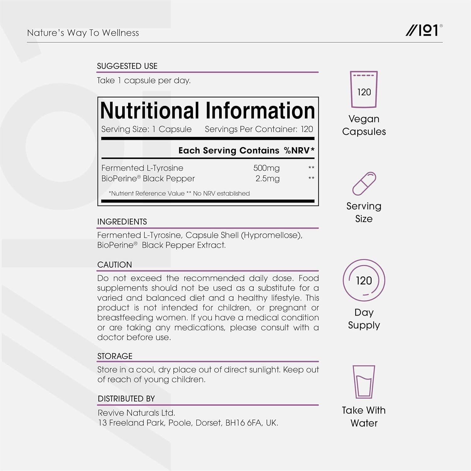 Fermented L-Tyrosine 500Mg with Bioperine - 120 Capsules - Essential Amino Acid Support (120 Day Supply) by Alpha01